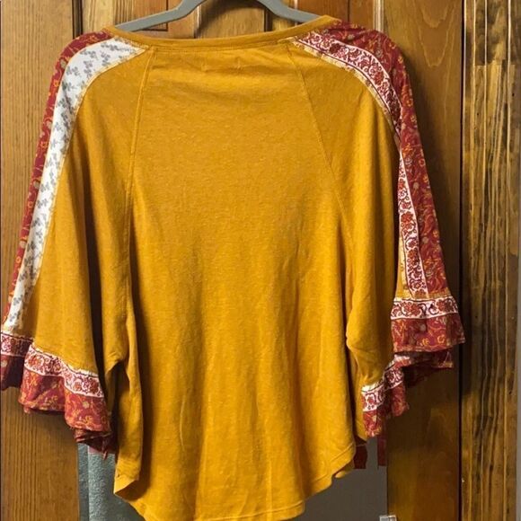 Cropped mustard yellow boho flared 3/4 sleeve autumn fall colors - Picture 9 of 15